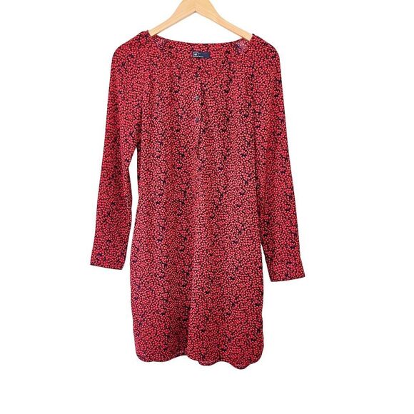 GAP Red Navy Small Cherry Print Henley Neckline‎ Soft Tie Shirt Dress - Picture 3 of 15